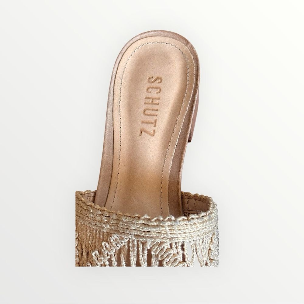 Schutz Nahara Cru Woven Slides Sandals Beige Woven Crochet Anthropologie Sz 10 - Picture 8 of 12